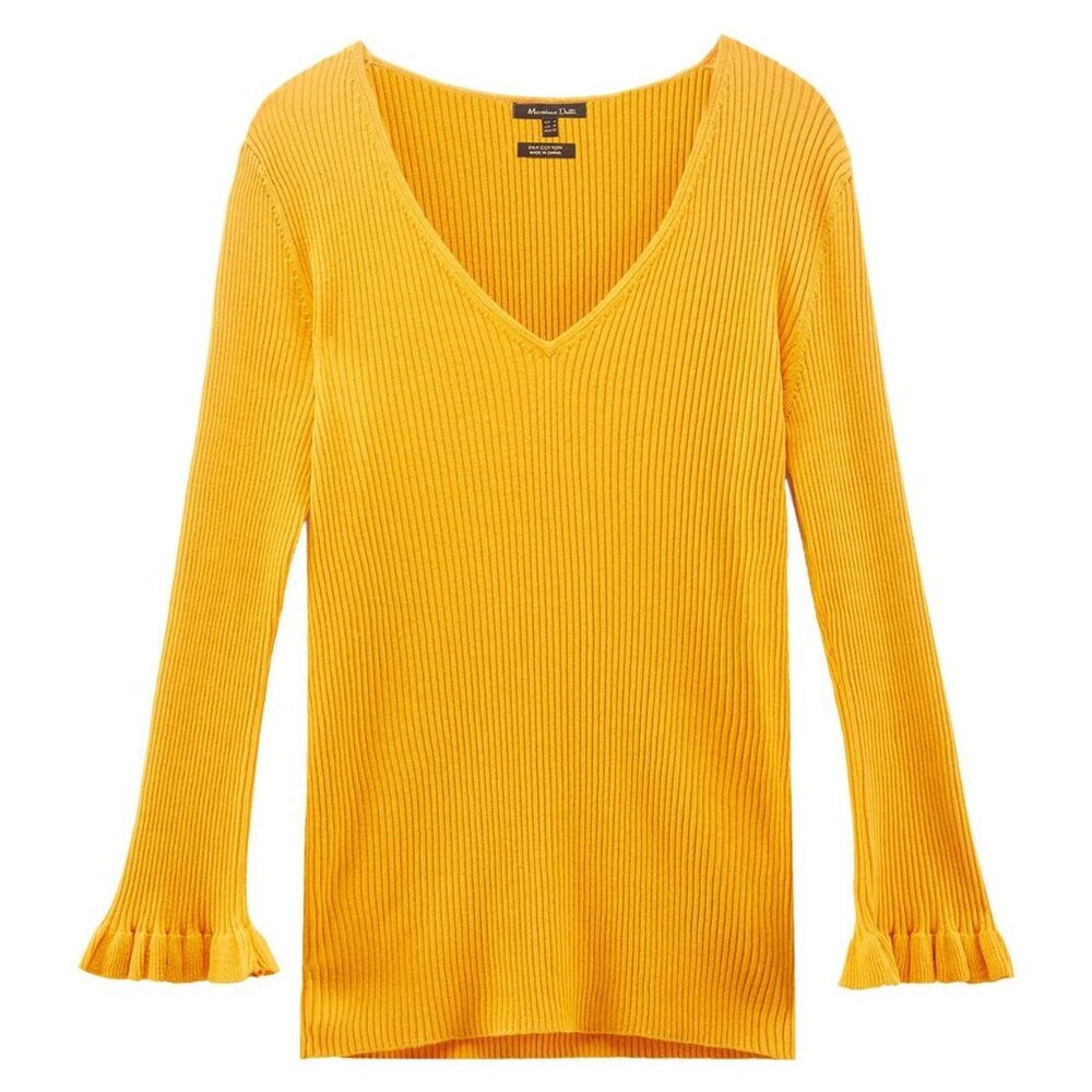 Massimo Dutti mustard yellow ribbed sweater mulberry silk cotton M